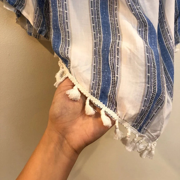 NWT Surf Gypsy Striped Off the Shoulder Tassle Hem Tie Back Bohemian Blouse M - Picture 4 of 9